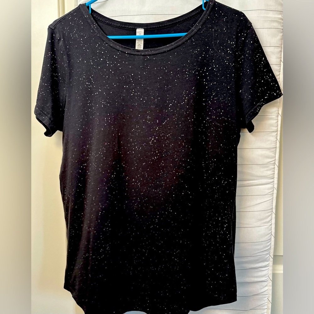 Lululemon Love Crew "Splatter" Black Tee size Larger
